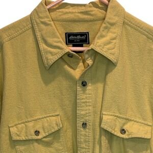 Eddie Bauer Mens XXL Mustard Yellow Cotton Flannel Button Down Shirt Long Sleeve